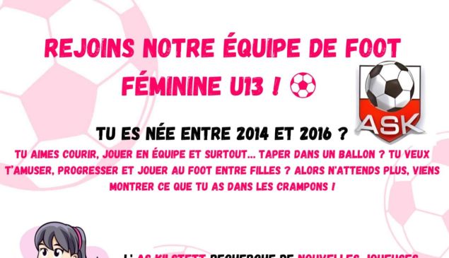 Rejoins l’équipe féminine U13 de l’AS Kilstett